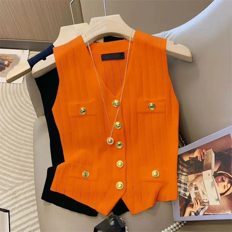 Classic Style V-neck vest Ice Silk Knitted Vest