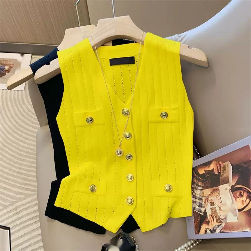 Classic Style V-neck vest Ice Silk Knitted Vest