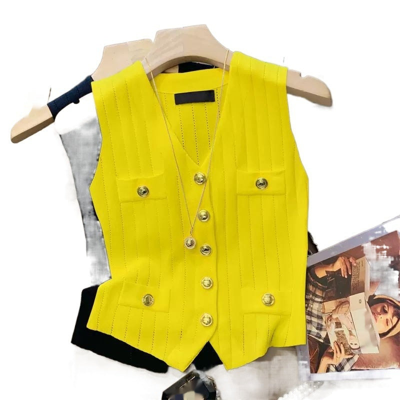 Classic Style V-neck vest Ice Silk Knitted Vest