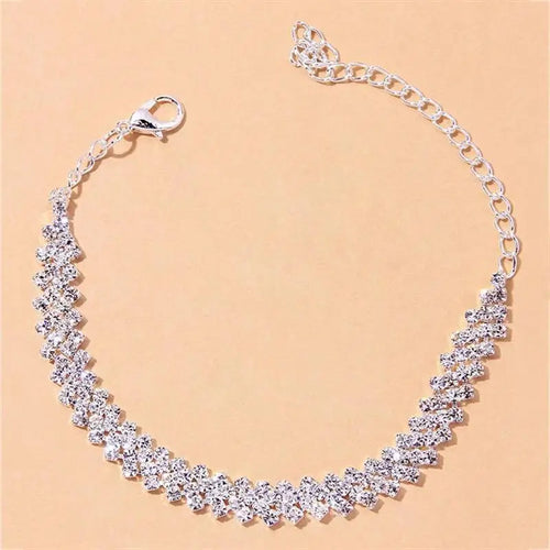 Cubic Zirconia Chain Anklet for Women Fashion Silver Color Gold Color