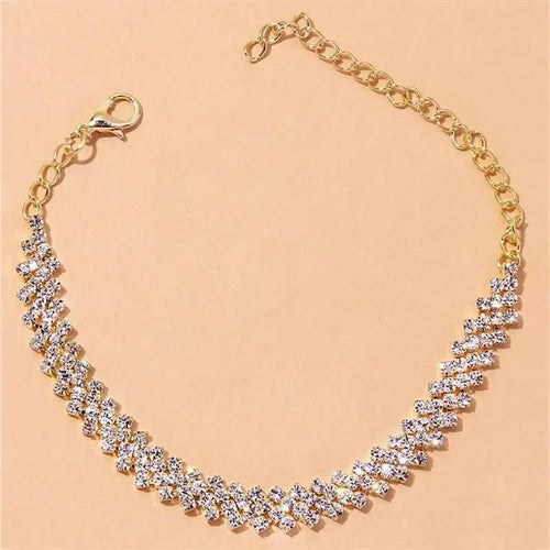 Cubic Zirconia Chain Anklet for Women Fashion Silver Color Gold Color