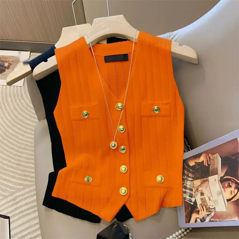 Classic Style V-neck vest Ice Silk Knitted Vest